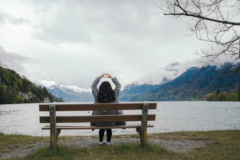 people, idyllic, mountain, lady, mountain range, lake, interlaken, cloud, switzerland, rear view, amazing, cloud - sky, girl, day, tranquility, adult, nature