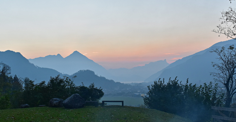 abendstimmung, mountains, mountain range, mountain landscape, sunset, outdoors, alpine, idyllic, clouds, tranquil scene, alpine panorama, tree, orange color