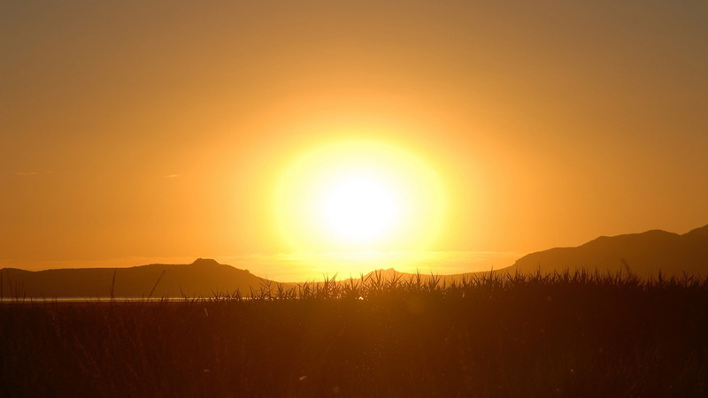 sun, landscape, hills, scenics - nature, nature, no people, tranquil scene, tranquility, idyllic, non-urban scene, sky, sunset, sunbeam, sunlight, reeds