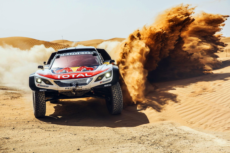 Skid, Sand, Speed, Red Bull, DKR, Lights, Peugeot 3008 DKR, Dune, Peugeot, The front, 2K, RedBull, Sport, Rally, Race, 3008