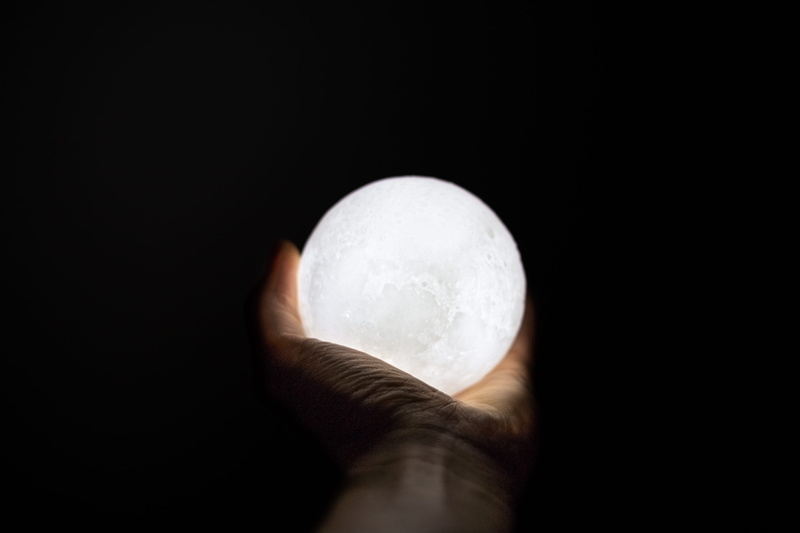soft, nature, ball, white, person, celestial, white color, close-up, holding, body part, human hand, single object, moon, moody, hand, 4K, crystal, minimalist