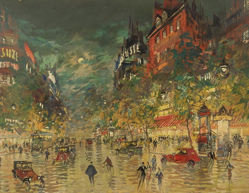 home, picture, 1080P, Paris By Night, street, people, Konstantin Korovin, the urban landscape, car