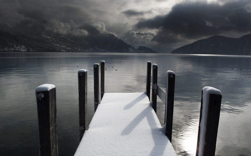 720P, pier, scenics - nature, snow, clouds, no people, wooden, outdoors, cloud - sky, winter, storm, mountain, tranquil scene, sea, dock, wooden post