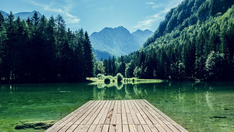 day, pier, growth, dock, non-urban scene, 1080P, reflection, wooden, tranquil scene, beauty in nature, sky, no people, idyllic, mountains, tree, wood - material