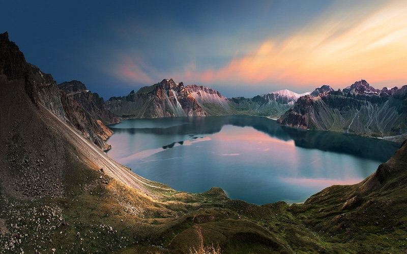 summer, clouds, sunrise, lake, mountain, landscape, sky, 720P, china, nature