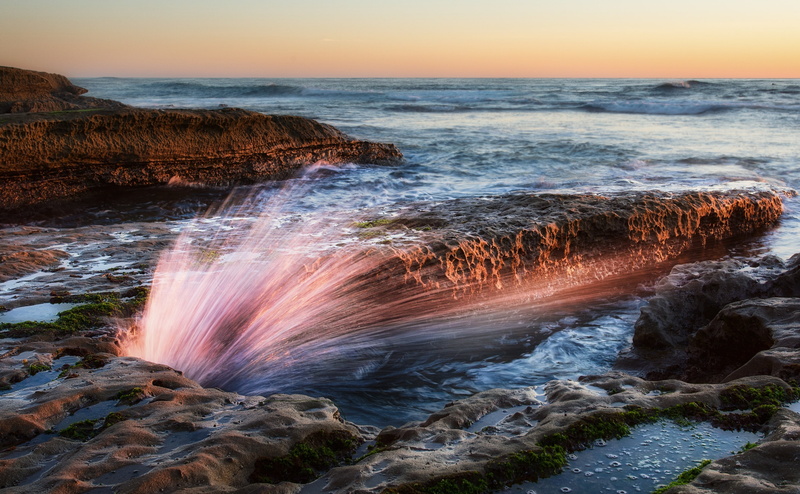 no people, unitedstates, solid, blurred motion, California, scenics - nature, Sand, horizon over water, Ocean, outdoors, 4K, Rock, Pacific, Splash, sport