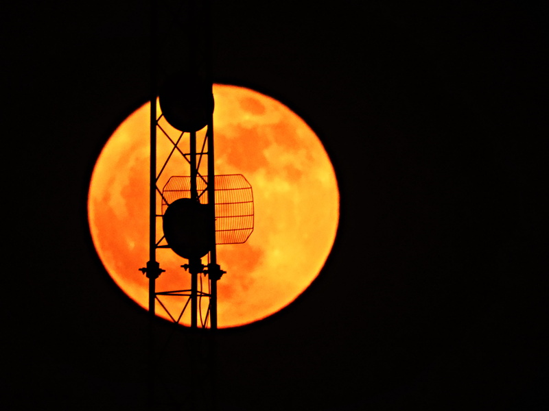 5K, planetary moon, Night Sky, silhouette, hanging, sky, Moon, night, new delhi, electricity, Antenna, copy space, Moonrise, circle, india, illuminated