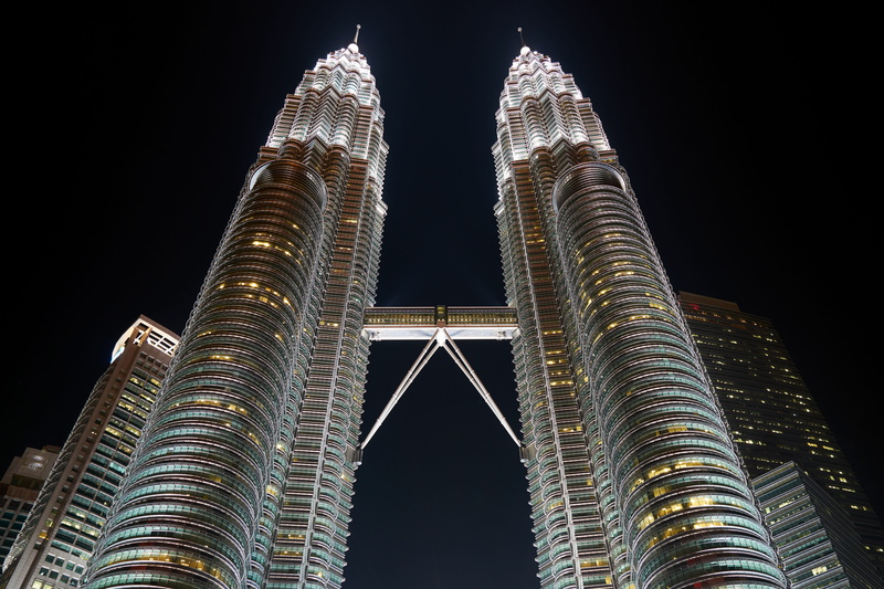 facade, architectural design, illuminated, tallest, lights, sky, skyscraper, landmark, tower, modern, petronas twin towers, building, night, architecture