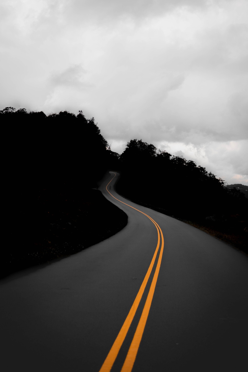 cloud - Sky, scenics, mountain, street, no People, road, line, black And White, road curve, asphalt, outdoors, creative, dividing Line, constrast, concrete