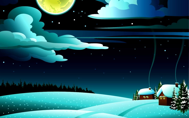 3d and abstract, snow, trees, landscape, brown, house, winter, smoke, hills, painted, 1080P, illustration, white, l, full moon and clouds, houses, wonder