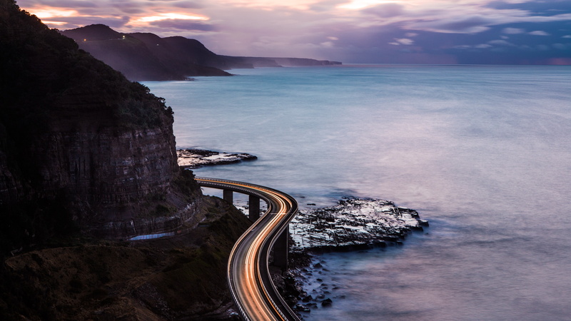 road, long exposure, cliff, bridge, sea, 2K, coast