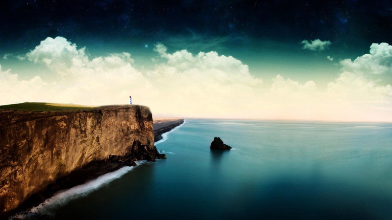 seaside, lighthouse, cliff, beaches, landscape, 1080P, 1920x1080, ocean