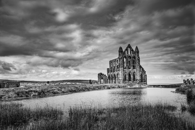 storm, cathedral, photography, nature, ruins, water, grayscale, creepy, river, architecture, horror, cloud - sky, built structure, eerie, historic, the past