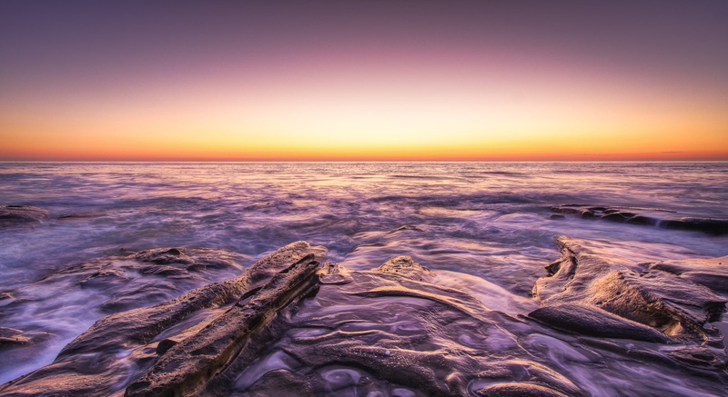 cloud, Ocean, California, La Jolla, slow shutter, Sunset, Silk, United States, Pacific, Purple, san diego, Rock, Beach, 720P, Color, Flow, Water, Orange
