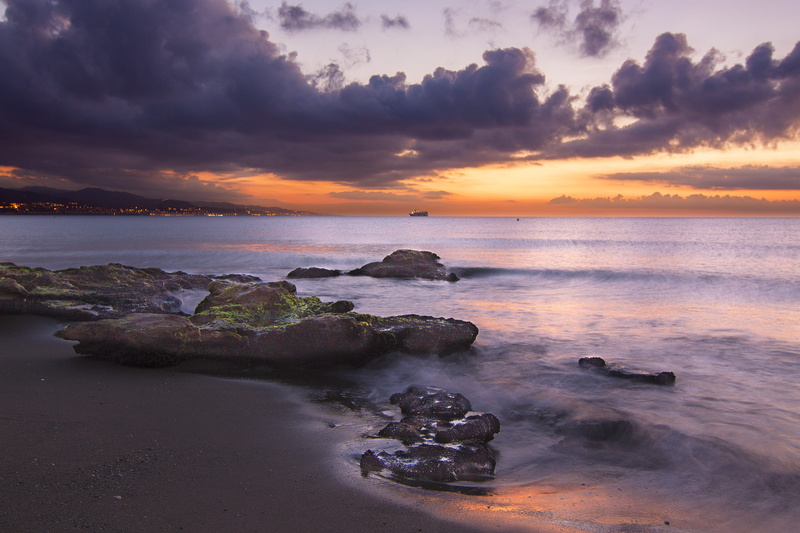 4K, shore, sky, beauty in nature, no people, cloudy, beach, tranquility, horizon over water, long exposure, horizon, sunrise, orange, playa de la misericordia