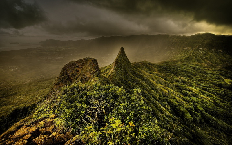 sky, overcast, storm, mountain, textile, non-urban scene, black, tranquil scene, hills, plant, clouds, floral, no people, environment, green color, cloud - sky