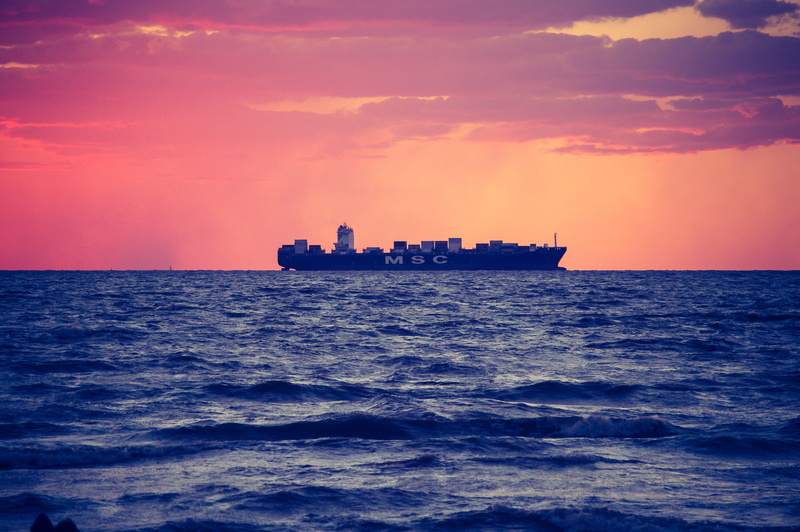 transport, calm, container, black, horizon, ship, sun, travel, fog, landscape, montevideo, nautical vessel, mode of transportation, cloud - sky, sea, tanker
