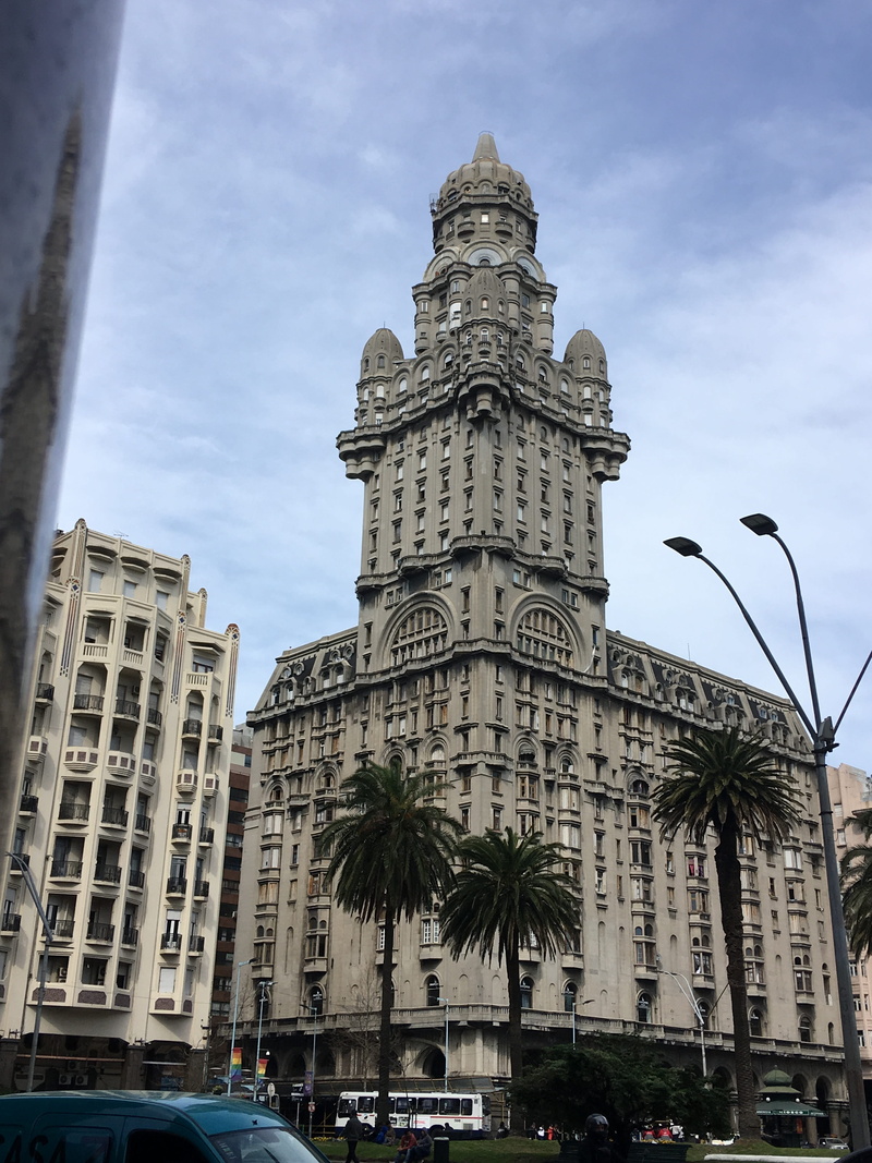 old, office building exterior, no people, plant, motor vehicle, montevideo, 4K, day, tall - high, car, mode of transportation, street, cloud - sky, city