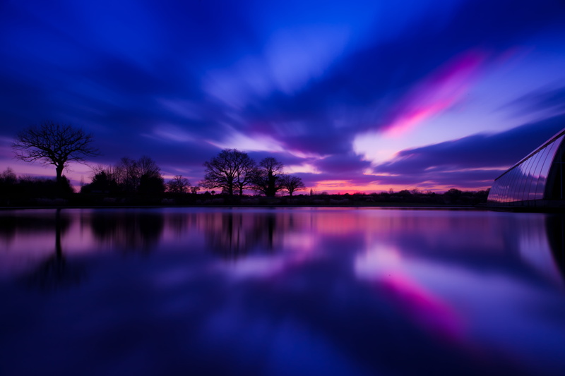 travel, purple, no People, summer, idyllic, trees, illuminated, dawn, lake, forest, great britain, night, near, body, twilight, light - Natural Phenomenon