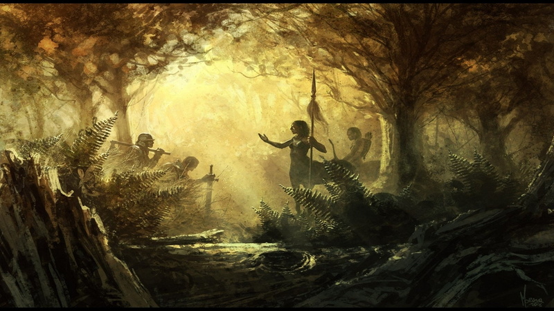 outdoors, cave, tree trunk, painting, nature, centaur, plant, land, tree, representation, forest, history, trunk, 1080P, sunlight, horror, art and craft