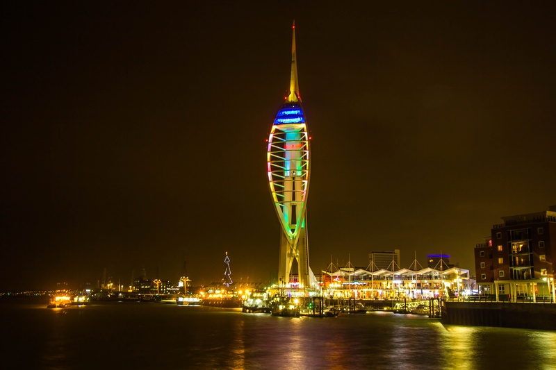 water, illuminated, motion, portsmouth, nature, no people, building, building exterior, skyscraper, our neighbours, travel destinations, light, city, office building exterior