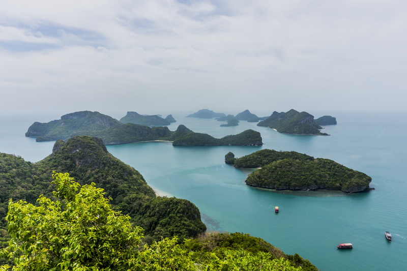high angle view, bay, ko samui, tranquility, nature, sea, nautical vessel, beauty in nature, views, water, scenics - nature, angthong, angthong national marine park