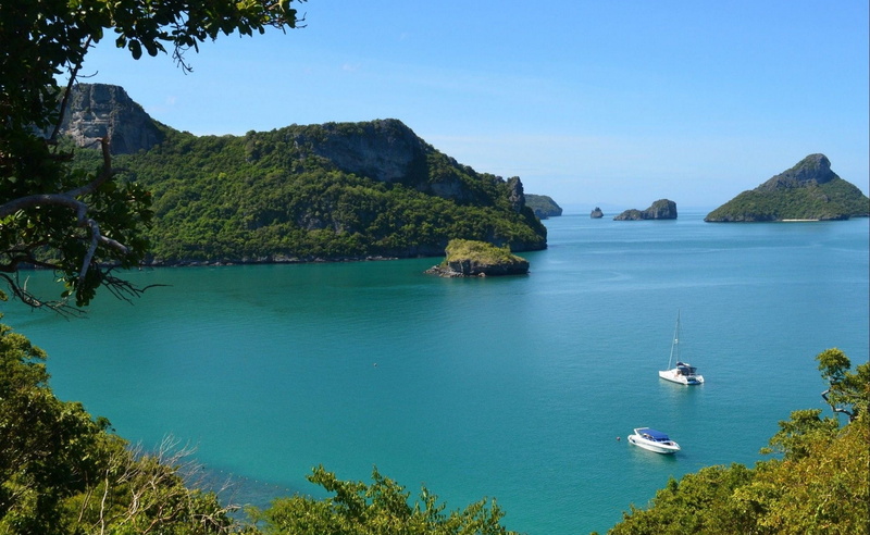 day, travel, mediterranean Sea, rock - Object, yacht, outdoors, mode of transportation, turquoise colored, island, koh samui, landscape, 2K, journey, transportation