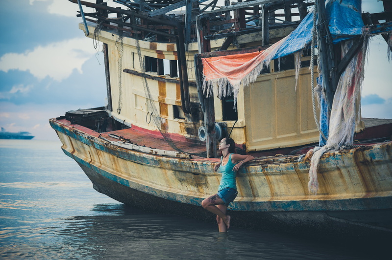 nature, one person, casual clothing, nautical vessel, in water, broken, adult, girl, samui, sky, moored, ship, sea, outdoors, dreams, water, thailand, beach