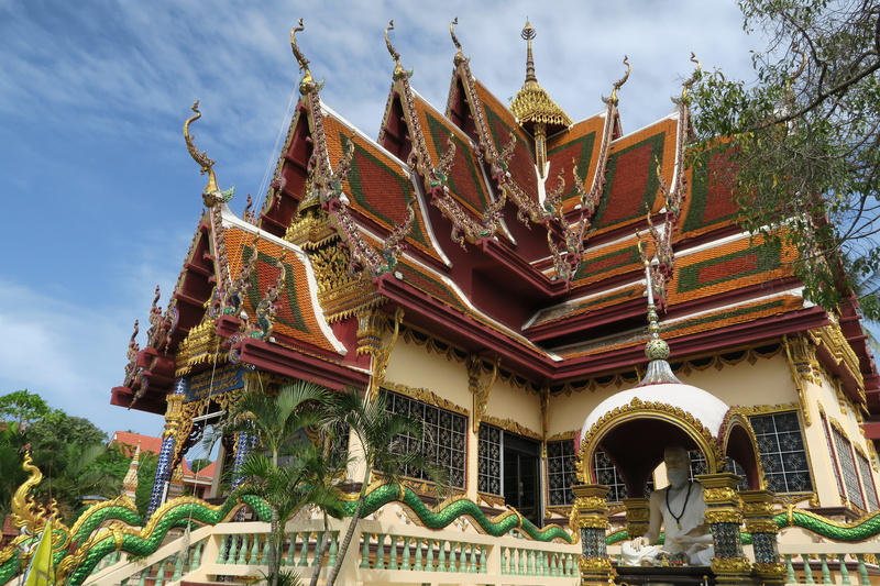 buddha, belief, temple, angle, low angle view, art and craft, architecture, beige, outdoors, place of worship, built structure, 5K, ornate, koh samui