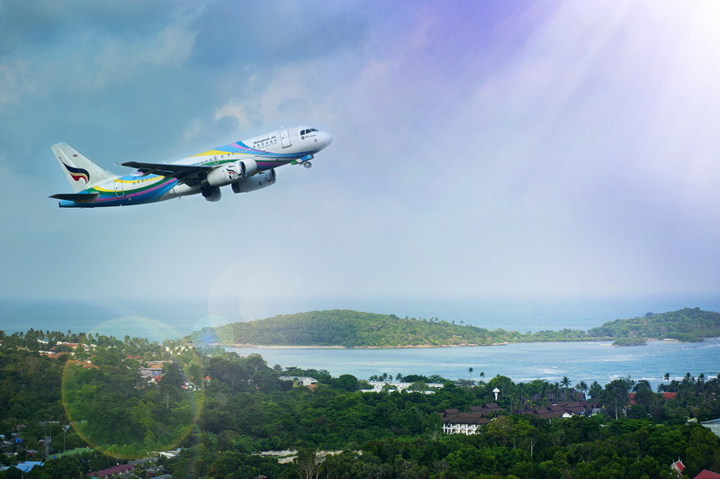 no people, vacation, vehicle, landscape, 4K, travel, flight, koh samui, aerial, outdoors, nature, photography, cloud - sky, summer, transportation, white
