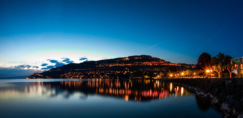 water, Switzerland, dusk, Photography, Island, outdoors, Good night, Suisse, Leman, Vevey, Léman, reflection, lake, night, sunset, nature, 1080P