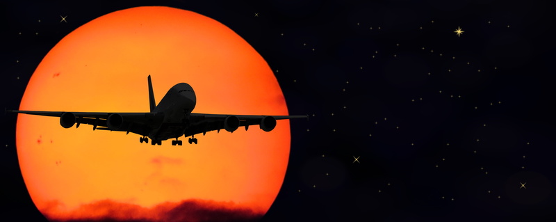 star, flying, no people, aerospace industry, red, departure, holidays, commercial airplane, moon, aircraft, holiday, astronomy, 5K, travel, air vehicle