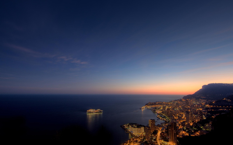 clear, twilight, night, dusk, good, coast, monaco, animals, colors, architecture, 2K, beautiful, modern, city
