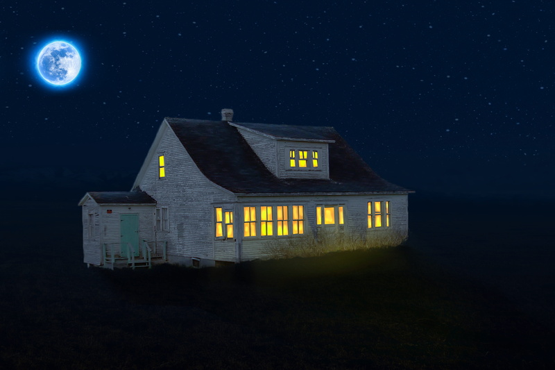 landscape, moon, space, gray, building, old house, no people, full moon, outdoors, coziness, meadow, galaxy, architecture, astronomy, night, wooden, built structure