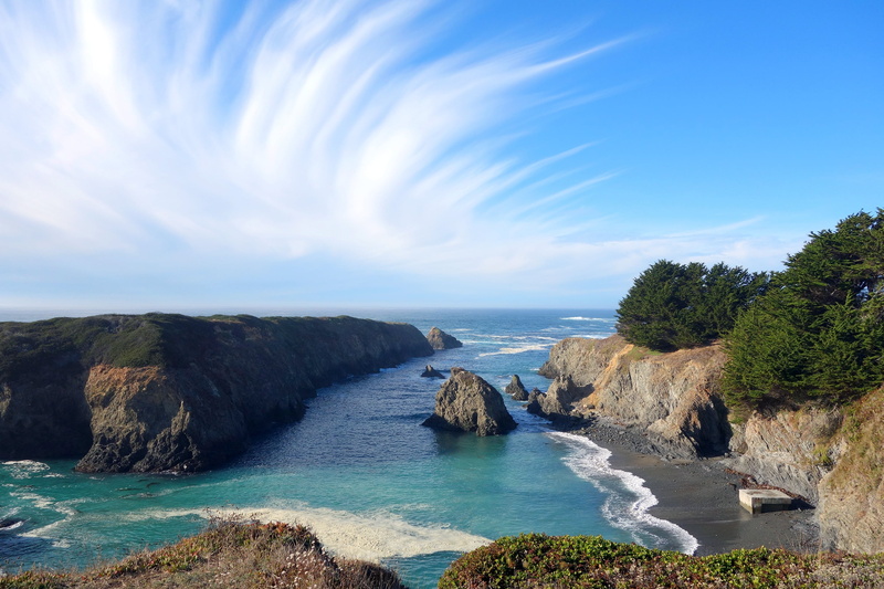 formation, mendocino, view, seascape, blue, beautiful, tranquil scene, sky, no people, tranquil, non-urban scene, rugged, sea, seaside, plant, coastline