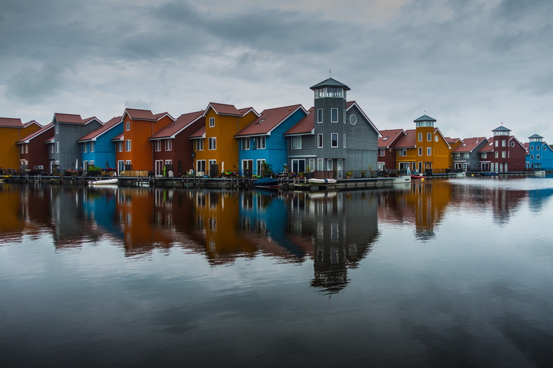 house, transportation, clouds, haven, nederland, cloud - sky, groningue, row house, nature, 4K, colourful, reitdiephaven, reflection, holland, nautical vessel