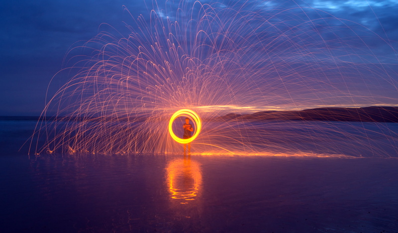 dark  night, trails, reflections, whool, horizon, cloud, steel, water, 4K, trail, landscape, spin, clouds, photo, exploding, heat, sea, fire, male  man