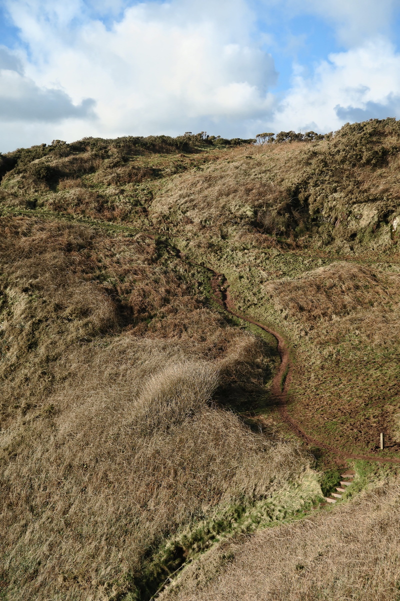 landscape, cloud - sky, idyllic, coast path, running, grass, non-urban scene, coastal path, day, sky, british coastline, united kingdom, run, field, environment