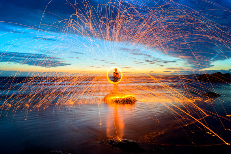 haven  beach, seaside, rocky, 5K, daytime, dark  night, trail, glowing, man, trails, photography, long  exposure, wales, blue, dusk, rocks, cloud, wheel