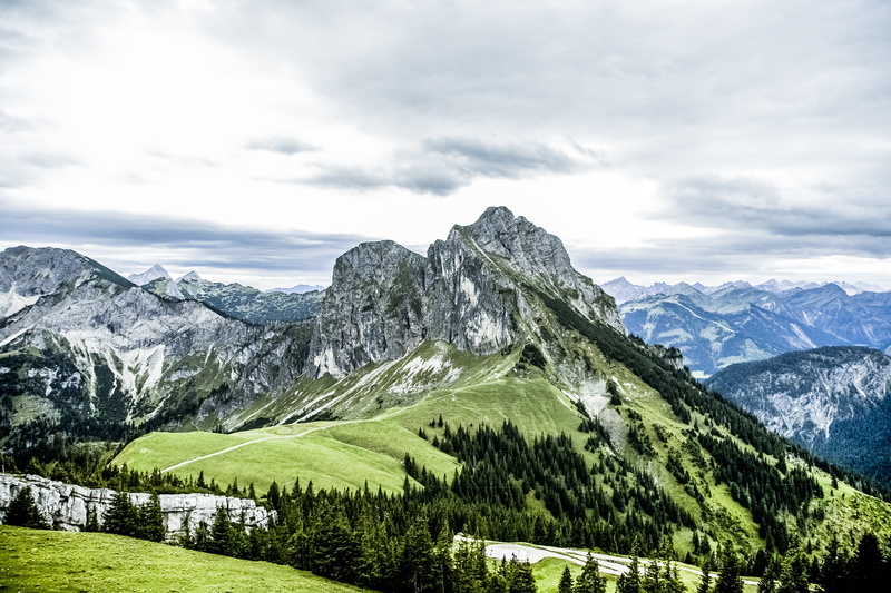 mountain Range, blue, tranquility, scenics - nature, grass, green Color, formation, no People, non-urban scene, nature, winter, tourism, dolomites, italy