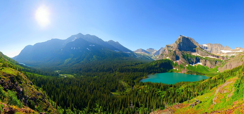 grass, 1080P, panoramas, landscape, lake, nature, forest, summer, mountains