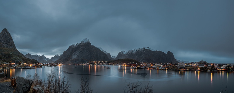 Lofoten, mountains, panorama, 1080P, landscape, lake, Norway