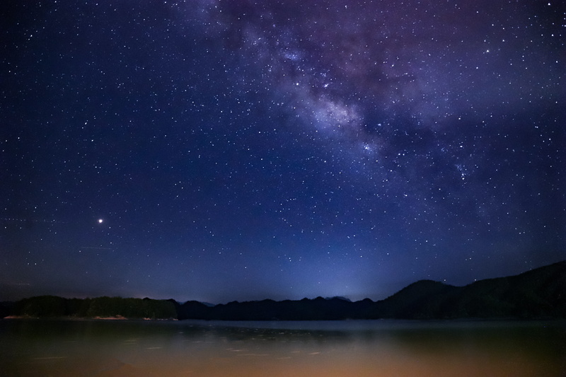 night, scenics - nature, sky, tranquility, astronomy, astrophotography, beauty in nature, 5K, horizon, blue, mountain, landscape, star - space, lake, milkway