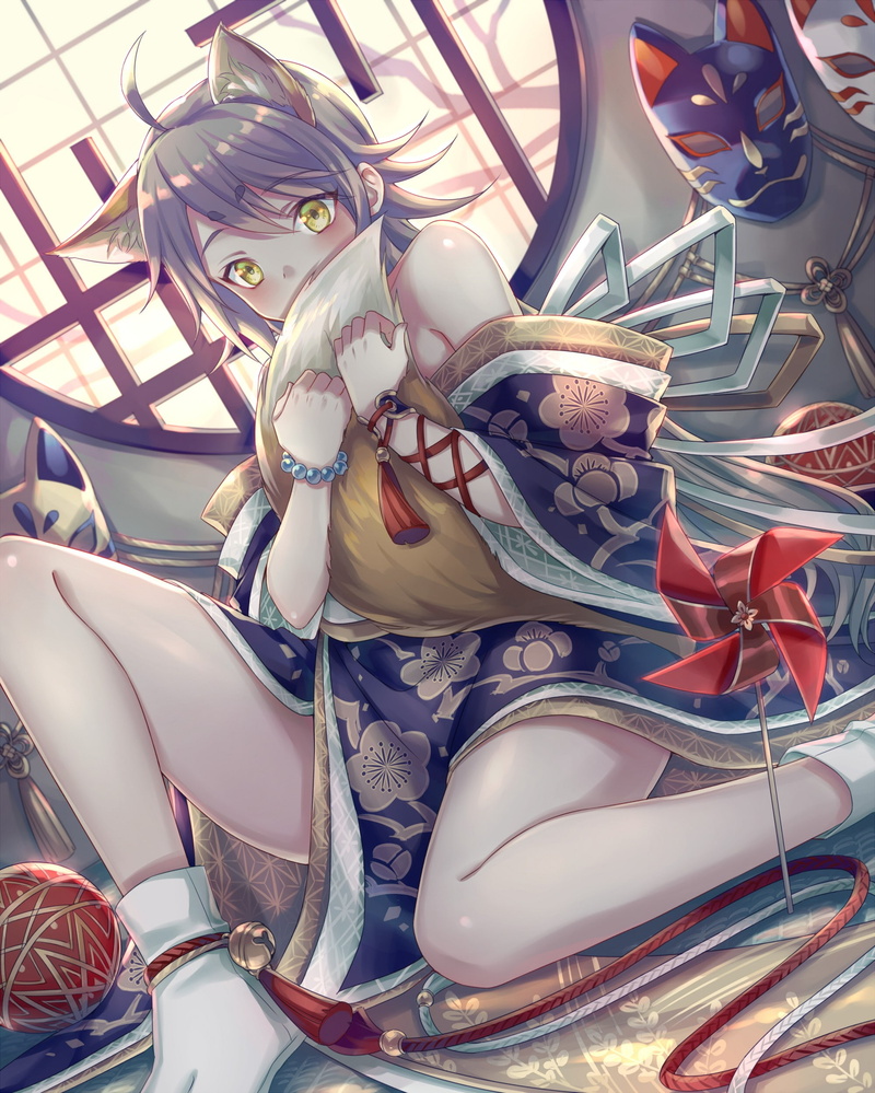 celebration, day, Japanese clothes, close-up, shy, still life, travel, tail, art and craft, animal representation, kimono, choice, long hair, representation