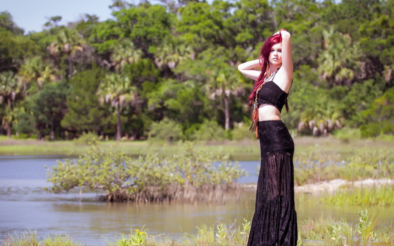 young adult, pigtails, redhead, long hair, beautiful woman, Karoline Kate, women outdoors, women, young women, day, clothing, model, beauty, lake, plant