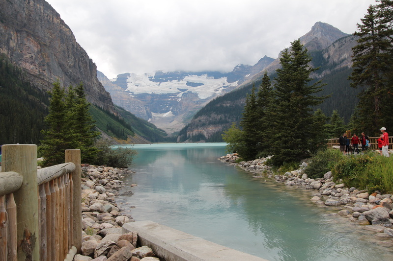 water, Lake  Louise  Alberta, fence, 5K, Canada, wooden, nature, european Alps, brown, Lake Louise Alberta, lake, scenics, mountain, louise, outdoors