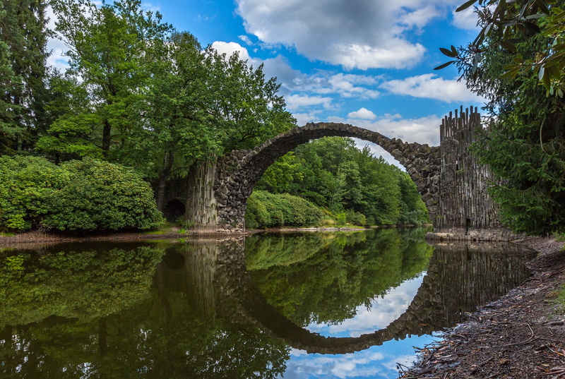 Stone Arch Bridge, trees, water, Germany, bridge, 1080P, river, photography, clouds