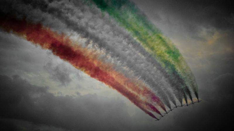 Frecce Tricolori, airplane, 2K, military airplane, smoke, motion, vapor trail, contrails, nature, no people, cloud - sky, sky, smoke - physical structure