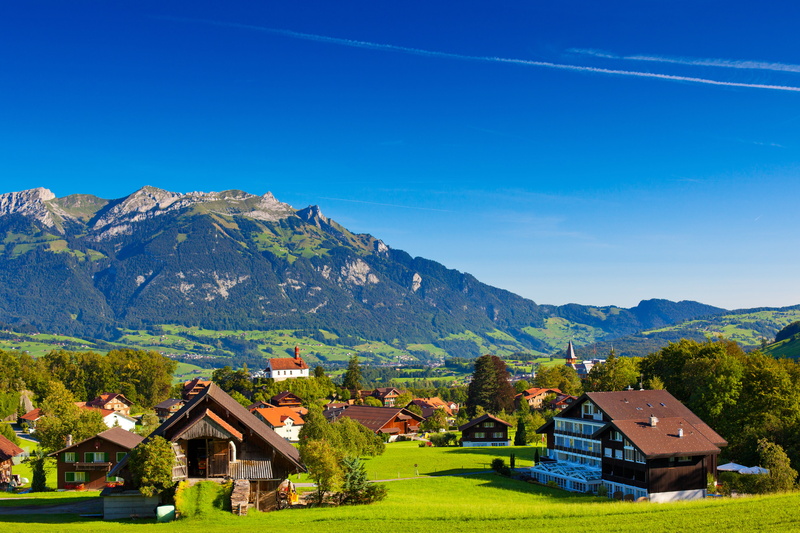 europe, rural Scene, tree, plant, travel, hill, residential, hills, mountains, 5K, wooden, houses, chalet, outdoors, european Alps, residential district