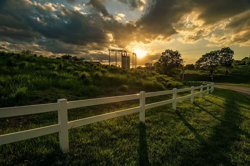 nature, silhouette, tranquility, tranquil scene, trees, baseball, stadium, sunset, growth, landscape, fence, land, cloud - sky, 2K, plant, kansas city